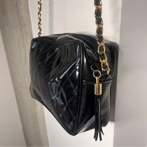 Vintage Cabrelli Black Patent Quilted Crossbody Bag with Gold Chain